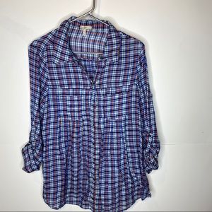 Joie ultra lightweight plaid shirt L blue white
